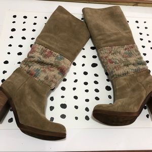 Vintage suede floral patchwork boots genuine leather size 38.